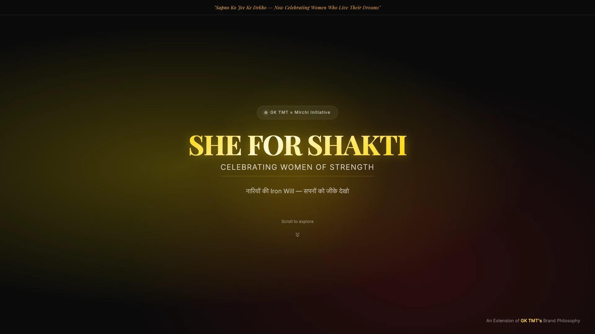 First screen of GK TMT × Mirchi She For Shakti interactive deck