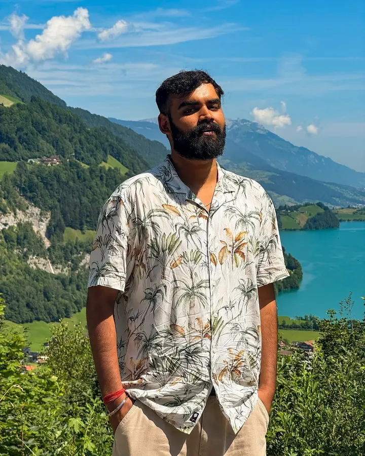 Siddhant Sharma in Switzerland wearing Chhattisgarhi attire